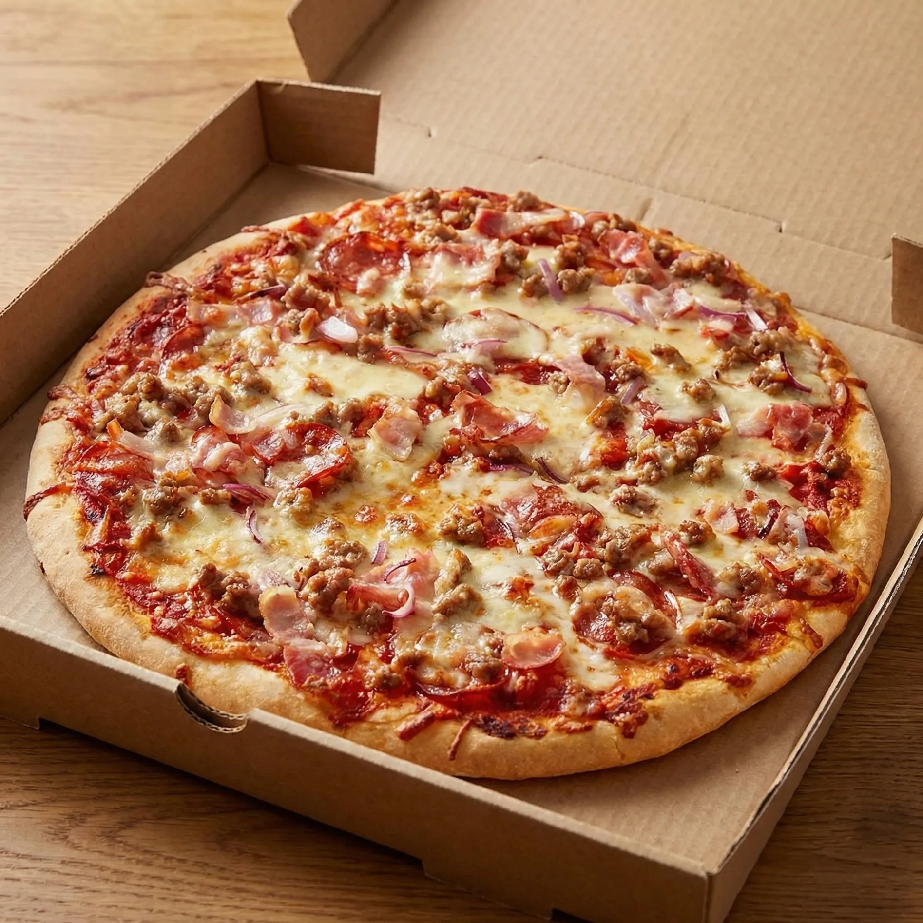 Meat Lovers pizza at 8 Stone Pizza Mill Woods Edmonton